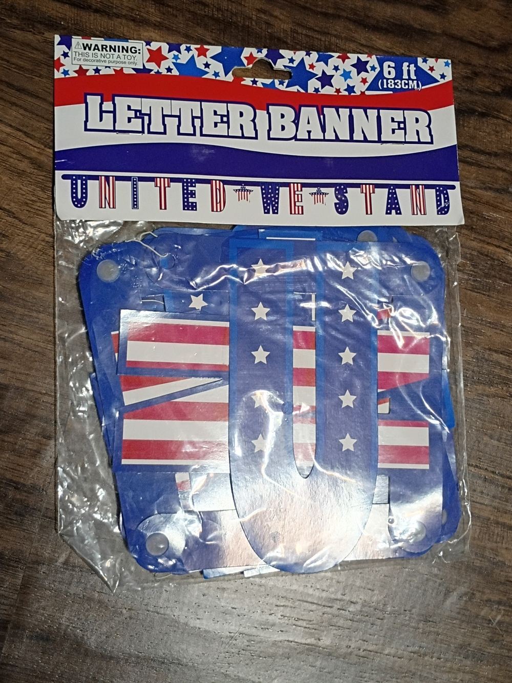 Patriotic "United We Stand" Letter Banner 6' 6 ft - Stars & Stripes
